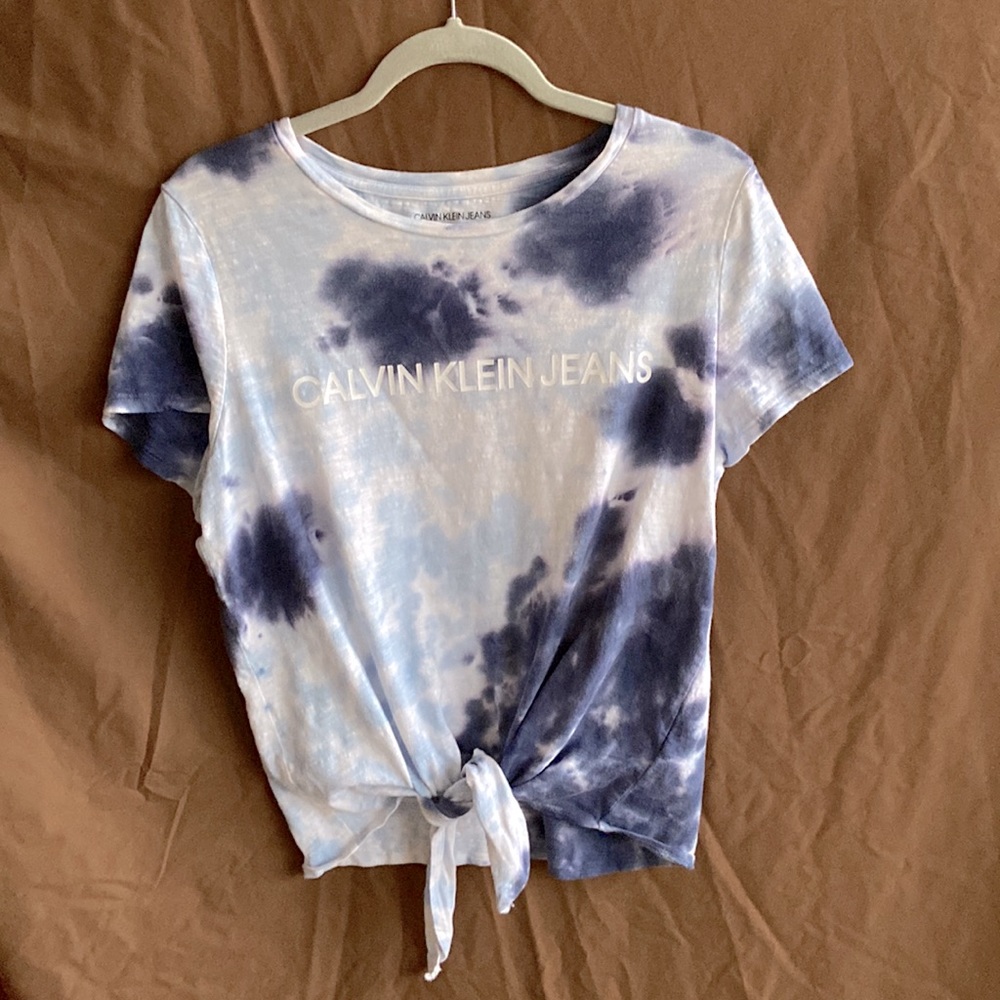 Calvin Klein Cotton, Short Sleeve, Round Neck, Tie Front Knot T-Shirt, Large L/G